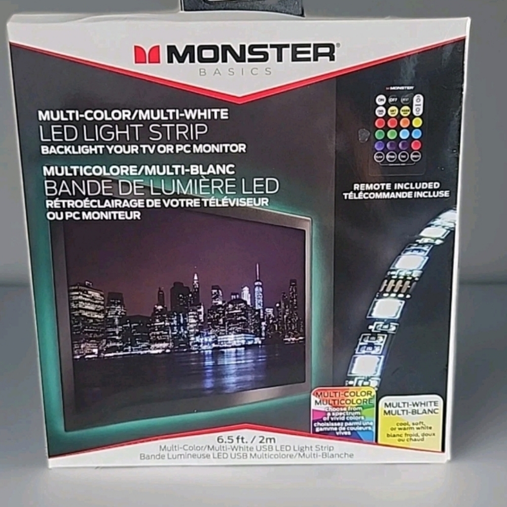 Monster Basics Multi-Color LED Light Strip. For Backlighting TV/PC. 6.5ft. NEW